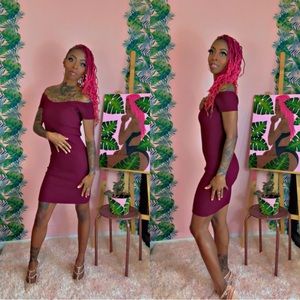 Maroon/Burgundy Open Shoulder Bodycon Dress